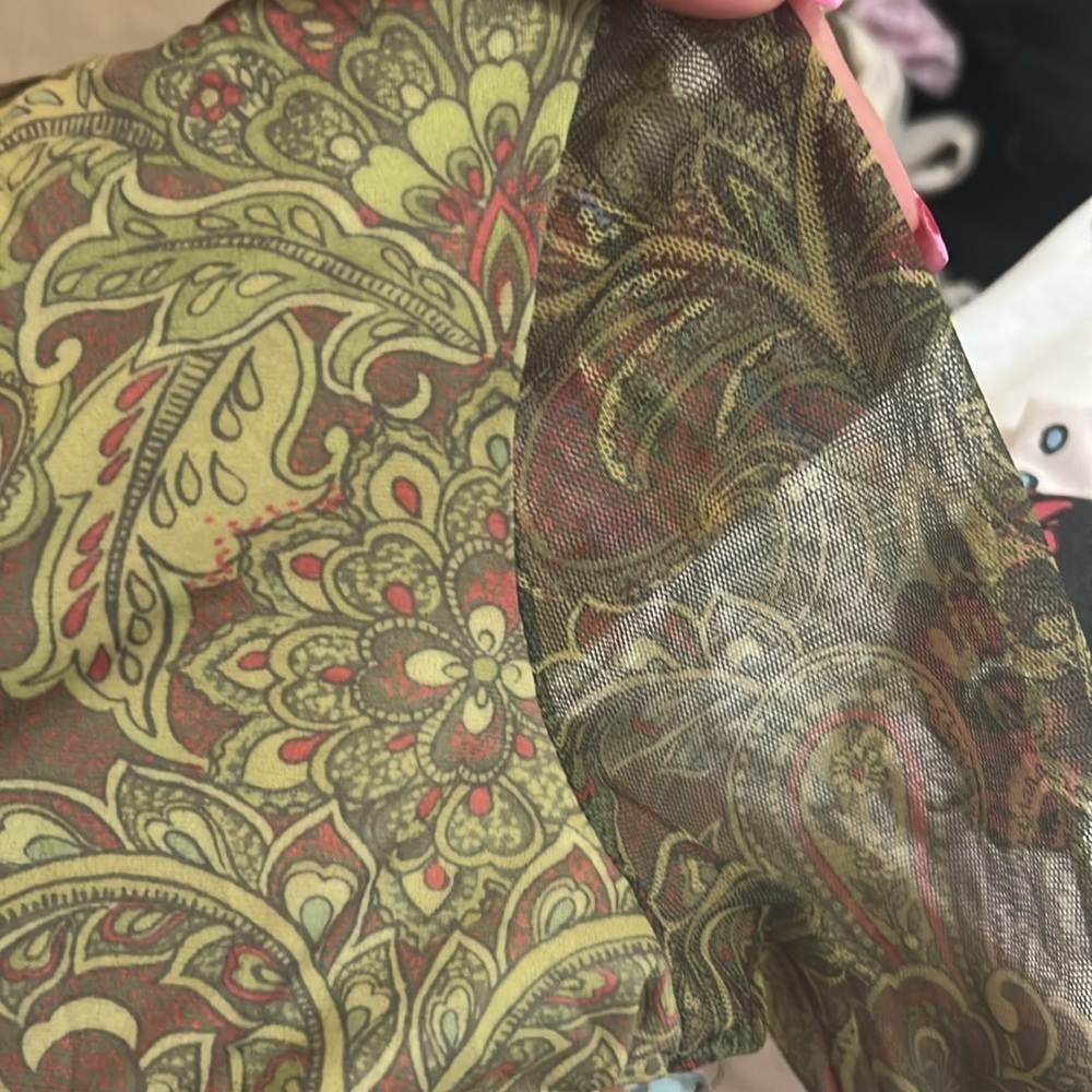Y2K Green Paisley Long Sleeve Mesh Top - Picture 3 of 6